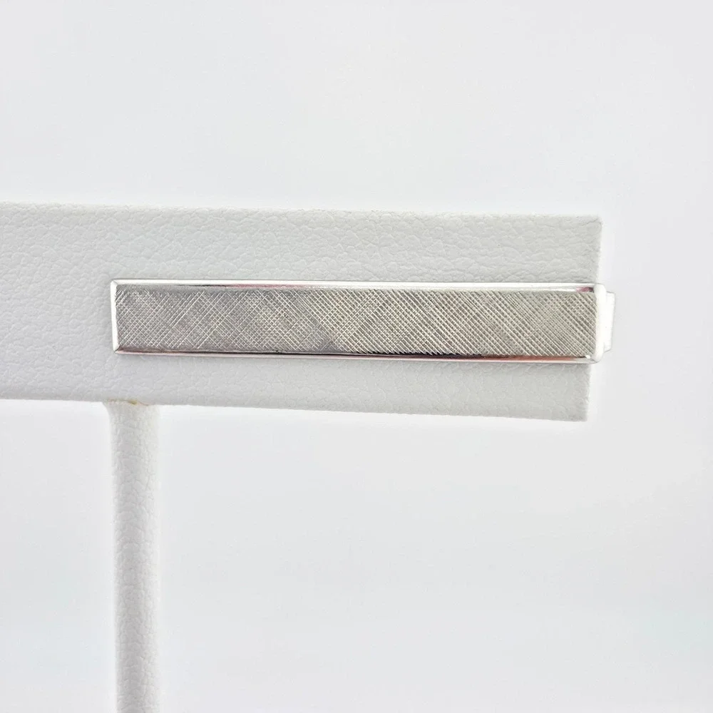 Vintage Tie Bar Tie Clip Tie Clasp Minimalist Textured Silver Tone FREE $HIP!